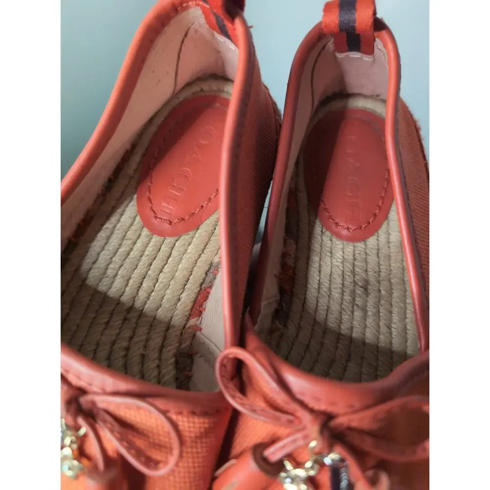 Coach Madison Tassel Bow Espadrille Flats Designer Orange NWOT 5.5